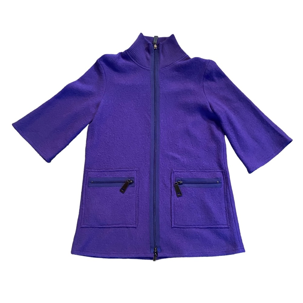 MAC& JAC purple boiled wool dress /jacket with front zipper and mock tur…